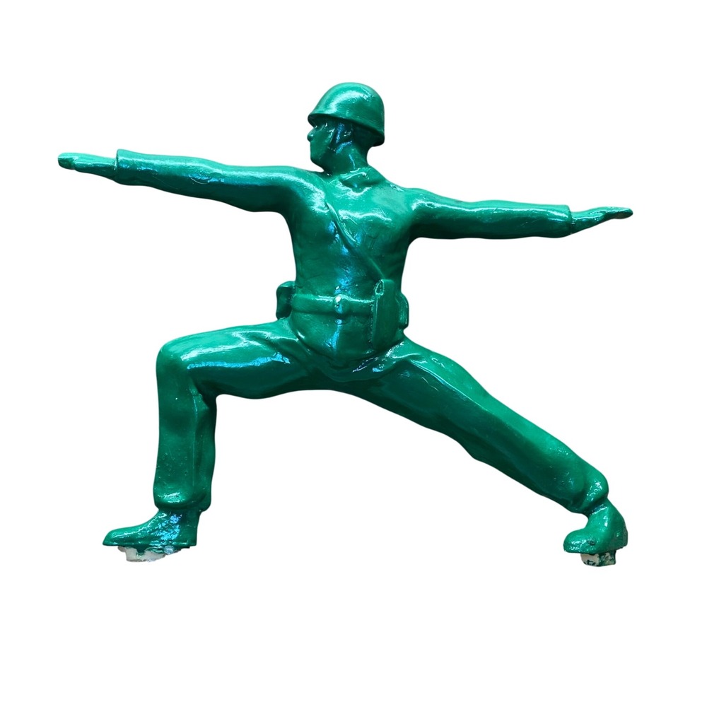 Ceramic Green Army Joe Man Yoga Figurine Warrior Two Pose Pop Art 12x7 Statu